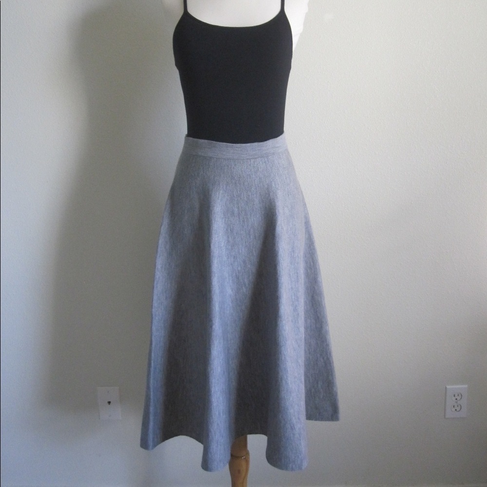 Artisanal Gray Wool knit Circle Midi Flared Skirt